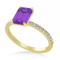 Emerald Amethyst & Diamond Single Row Hidden Halo Engagement Ring 14k Yellow Gold (1.31ct)