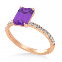Emerald Amethyst & Diamond Single Row Hidden Halo Engagement Ring 18k Rose Gold (1.31ct)