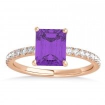 Emerald Amethyst & Diamond Single Row Hidden Halo Engagement Ring 18k Rose Gold (1.31ct)