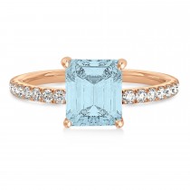 Emerald Aquamarine & Diamond Single Row Hidden Halo Engagement Ring 14k Rose Gold (1.31ct)