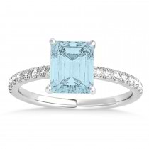 Emerald Aquamarine & Diamond Single Row Hidden Halo Engagement Ring 14k White Gold (1.31ct)