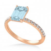 Emerald Aquamarine & Diamond Single Row Hidden Halo Engagement Ring 18k Rose Gold (1.31ct)