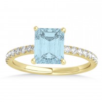Emerald Aquamarine & Diamond Single Row Hidden Halo Engagement Ring 18k Yellow Gold (1.31ct)