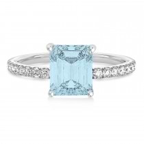 Emerald Aquamarine & Diamond Single Row Hidden Halo Engagement Ring Palladium (1.31ct)