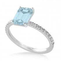 Emerald Aquamarine & Diamond Single Row Hidden Halo Engagement Ring Palladium (1.31ct)