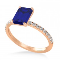 Emerald Blue Sapphire & Diamond Single Row Hidden Halo Engagement Ring 14k Rose Gold (1.31ct)