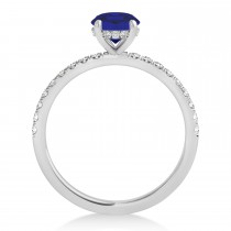 Emerald Blue Sapphire & Diamond Single Row Hidden Halo Engagement Ring 14k White Gold (1.31ct)