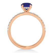 Emerald Blue Sapphire & Diamond Single Row Hidden Halo Engagement Ring 18k Rose Gold (1.31ct)