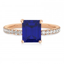 Emerald Blue Sapphire & Diamond Single Row Hidden Halo Engagement Ring 18k Rose Gold (1.31ct)