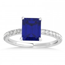 Emerald Blue Sapphire & Diamond Single Row Hidden Halo Engagement Ring Platinum (1.31ct)