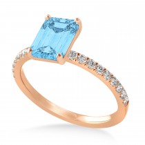 Emerald Blue Topaz & Diamond Single Row Hidden Halo Engagement Ring 14k Rose Gold (1.31ct)