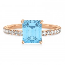 Emerald Blue Topaz & Diamond Single Row Hidden Halo Engagement Ring 18k Rose Gold (1.31ct)