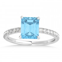 Emerald Blue Topaz & Diamond Single Row Hidden Halo Engagement Ring 18k White Gold (1.31ct)