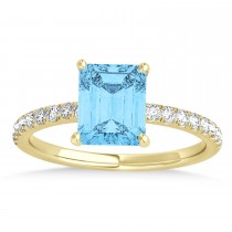 Emerald Blue Topaz & Diamond Single Row Hidden Halo Engagement Ring 18k Yellow Gold (1.31ct)