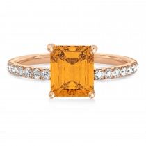 Emerald Citrine & Diamond Single Row Hidden Halo Engagement Ring 14k Rose Gold (1.31ct)