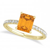 Emerald Citrine & Diamond Single Row Hidden Halo Engagement Ring 14k Yellow Gold (1.31ct)