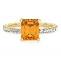 Emerald Citrine & Diamond Single Row Hidden Halo Engagement Ring 14k Yellow Gold (1.31ct)