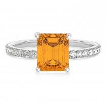 Emerald Citrine & Diamond Single Row Hidden Halo Engagement Ring 18k White Gold (1.31ct)