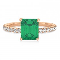 Emerald Emerald & Diamond Single Row Hidden Halo Engagement Ring 14k Rose Gold (1.31ct)