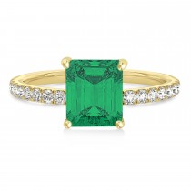 Emerald Emerald & Diamond Single Row Hidden Halo Engagement Ring 14k Yellow Gold (1.31ct)