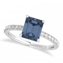 Emerald Gray Spinel & Diamond Single Row Hidden Halo Engagement Ring 14k White Gold (1.31ct)