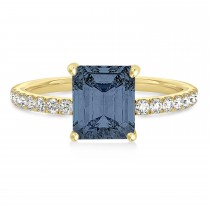 Emerald Gray Spinel & Diamond Single Row Hidden Halo Engagement Ring 14k Yellow Gold (1.31ct)