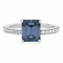 Emerald Gray Spinel & Diamond Single Row Hidden Halo Engagement Ring 18k White Gold (1.31ct)
