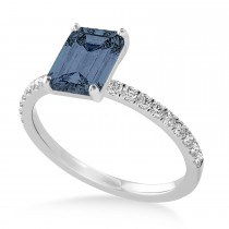Emerald Gray Spinel & Diamond Single Row Hidden Halo Engagement Ring Palladium (1.31ct)