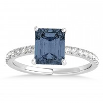 Emerald Gray Spinel & Diamond Single Row Hidden Halo Engagement Ring Palladium (1.31ct)