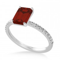 Emerald Garnet & Diamond Single Row Hidden Halo Engagement Ring 14k White Gold (1.31ct)