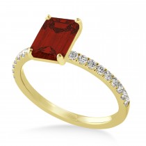 Emerald Garnet & Diamond Single Row Hidden Halo Engagement Ring 14k Yellow Gold (1.31ct)