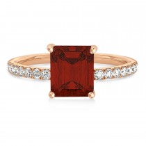 Emerald Garnet & Diamond Single Row Hidden Halo Engagement Ring 18k Rose Gold (1.31ct)
