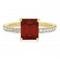 Emerald Garnet & Diamond Single Row Hidden Halo Engagement Ring 18k Yellow Gold (1.31ct)