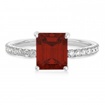 Emerald Garnet & Diamond Single Row Hidden Halo Engagement Ring Platinum (1.31ct)