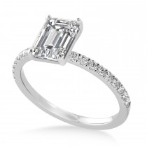 Emerald Lab Grown Diamond Single Row Hidden Halo Engagement Ring 14k White Gold (1.31ct)