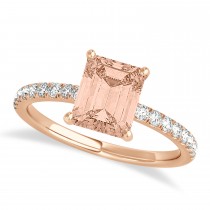 Emerald Morganite & Diamond Single Row Hidden Halo Engagement Ring 14k Rose Gold (1.31ct)