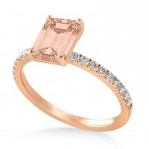 Emerald Morganite & Diamond Single Row Hidden Halo Engagement Ring 14k Rose Gold (1.31ct)