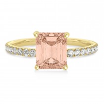 Emerald Morganite & Diamond Single Row Hidden Halo Engagement Ring 14k Yellow Gold (1.31ct)