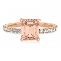 Emerald Morganite & Diamond Single Row Hidden Halo Engagement Ring 18k Rose Gold (1.31ct)