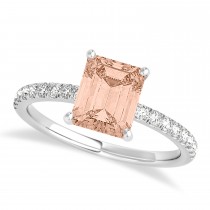 Emerald Morganite & Diamond Single Row Hidden Halo Engagement Ring 18k White Gold (1.31ct)