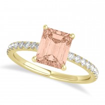 Emerald Morganite & Diamond Single Row Hidden Halo Engagement Ring 18k Yellow Gold (1.31ct)