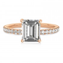 Emerald Moissanite & Diamond Single Row Hidden Halo Engagement Ring 14k Rose Gold (1.31ct)