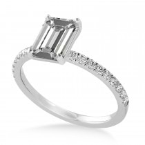 Emerald Moissanite & Diamond Single Row Hidden Halo Engagement Ring 14k White Gold (1.31ct)
