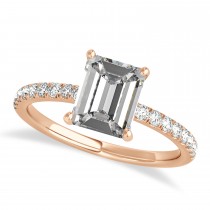 Emerald Moissanite & Diamond Single Row Hidden Halo Engagement Ring 18k Rose Gold (1.31ct)