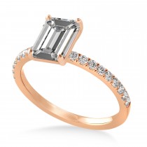Emerald Moissanite & Diamond Single Row Hidden Halo Engagement Ring 18k Rose Gold (1.31ct)
