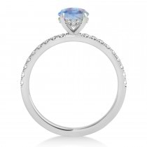 Emerald Moonstone & Diamond Single Row Hidden Halo Engagement Ring 14k White Gold (1.31ct)