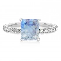 Emerald Moonstone & Diamond Single Row Hidden Halo Engagement Ring 14k White Gold (1.31ct)