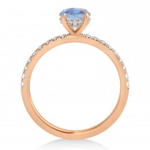 Emerald Moonstone & Diamond Single Row Hidden Halo Engagement Ring 18k Rose Gold (1.31ct)