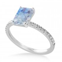 Emerald Moonstone & Diamond Single Row Hidden Halo Engagement Ring 18k White Gold (1.31ct)