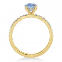 Emerald Moonstone & Diamond Single Row Hidden Halo Engagement Ring 18k Yellow Gold (1.31ct)